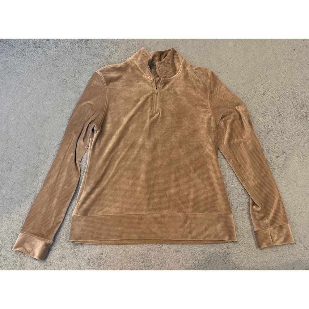 Nicole Miller Sport Womens Large Tan Ribbed Velour Quarter Zip Pullover Top